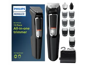 Philips Norelco Multi Groomer - 13 piece Mens Grooming Kit for beard, face, nose, and ear hair trimmer and hair clipper - NO BLADE OIL NEEDED, MG3740/40