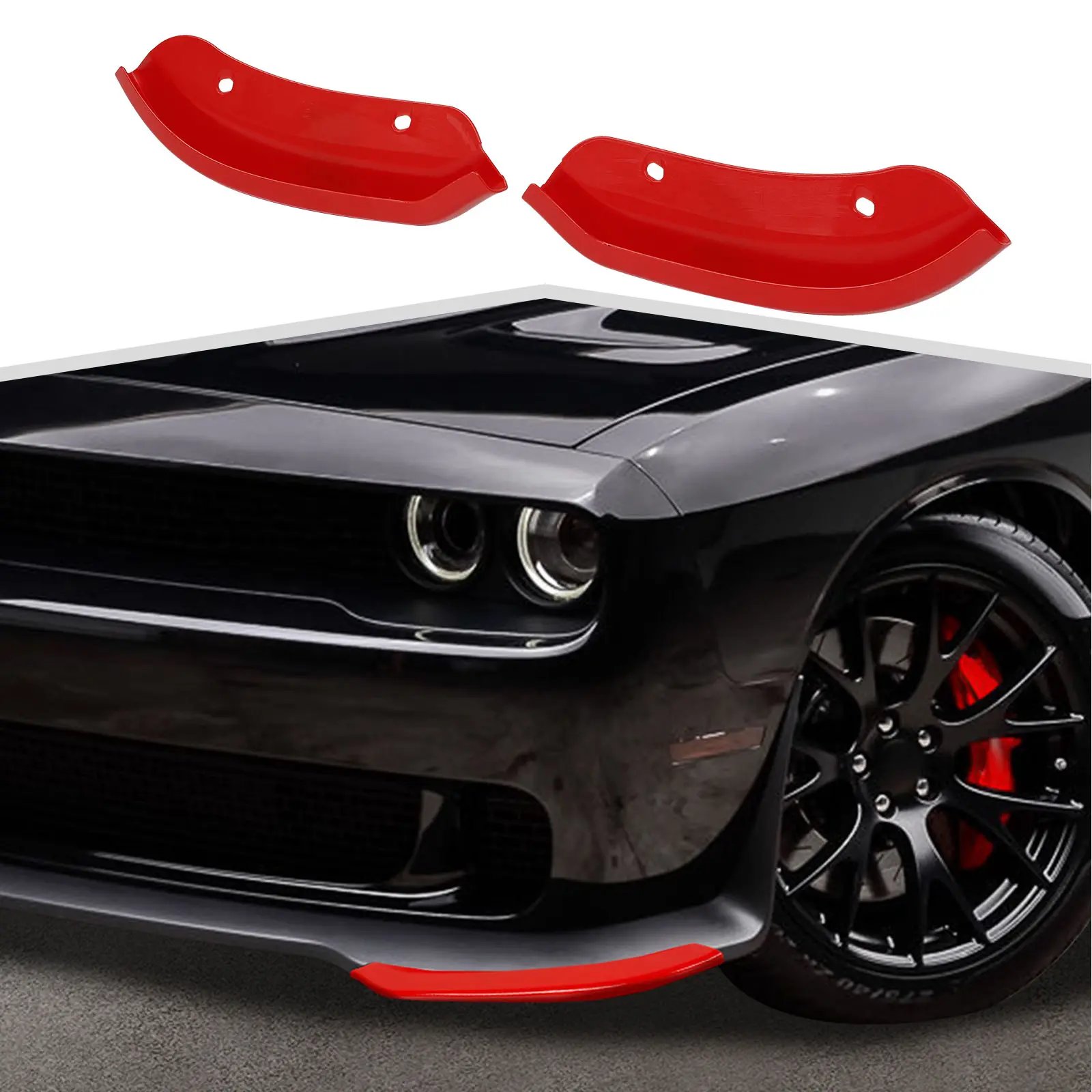 100% Brand New Set of 2 Carbon Fiber Front Splitter Bumper Lip Protector Trim - Adhesive Backing, Scratch Guard, Perfect Fit Bumper Plates Decoration Accessory with Performance Look for 2015+ Dodge Challenger SRT Hellcat