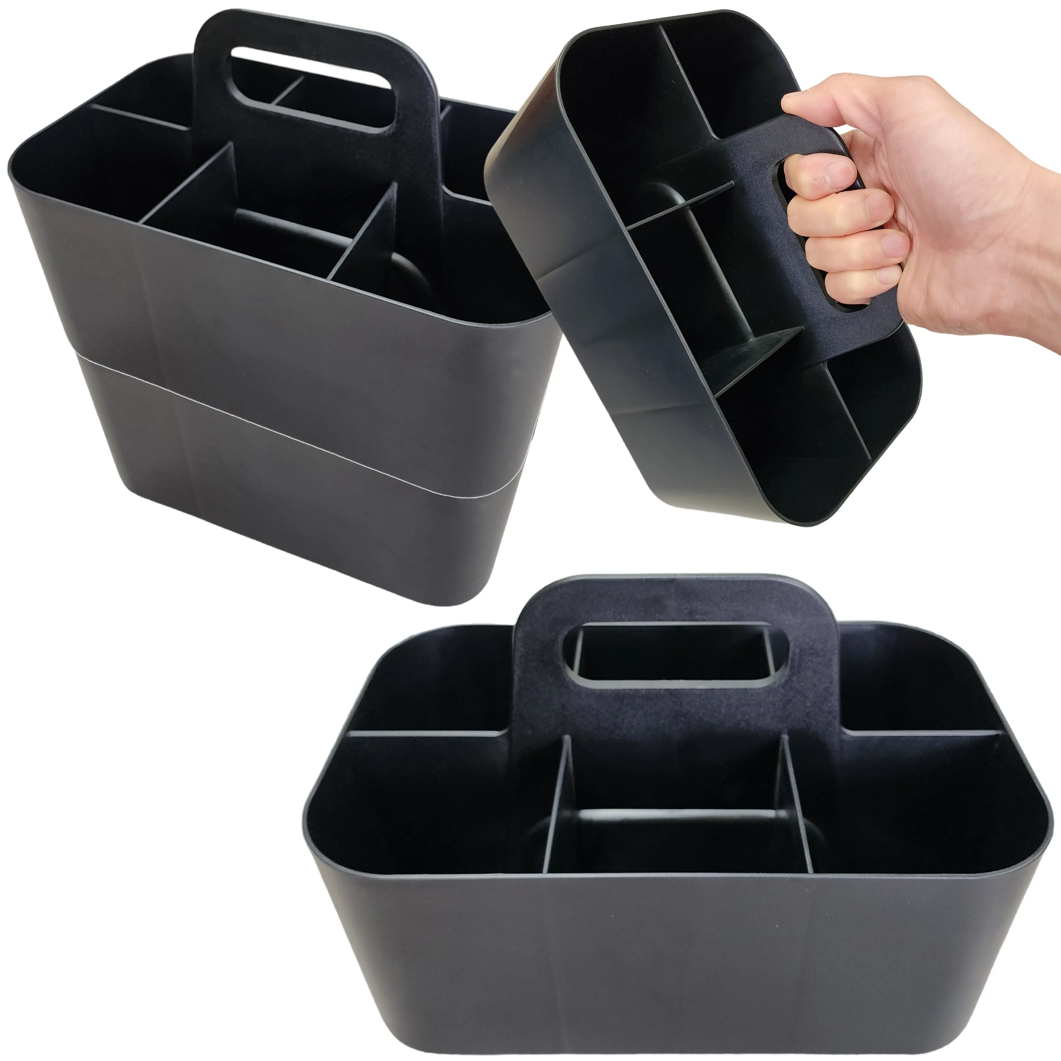 Small - 4 Pack, Stackable Plastic Caddy with Handle 6 Compartment | Desk, Makeup, Dorm Caddy, Classroom Art Organizers Made In USA