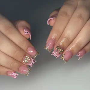 24-Piece French Square Nail Set, Leopard Print French Tips, Bow Decorations, Bling Details, Nail Tips Art, Perfect for Eye-Catching Occasions