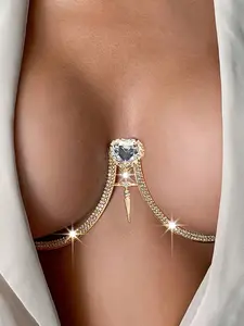 Luxurious Golden Color Cross Heart Body Chain, Ideal for Parties & Music Festivals, Stylish Accessory for Events, Maximalist Jewelry