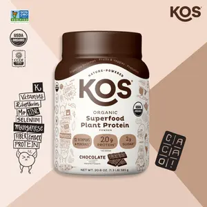 KOS Vegan Protein Powder Erythritol Free, Chocolate - Organic Pea Protein Blend, Plant Based Superfood Rich in Vitamins & Minerals - Keto, Dairy Free - Meal Replacement for Women & Men, 28 Servings