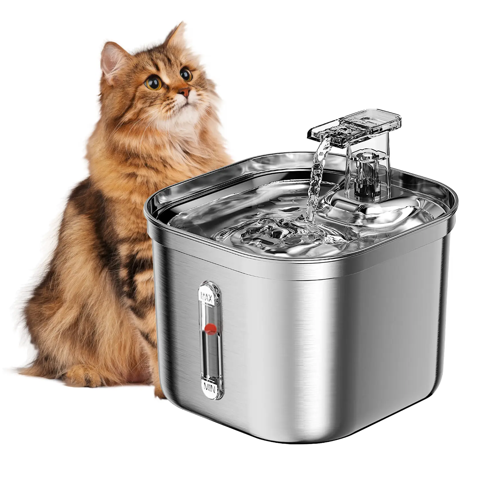 Ultra-Quiet Cat Water Fountain - 2.2L Large Capacity, Food-Grade Stainless Steel, Advanced Filtration, and Faucet-Type Water Flow for Healthy Cats