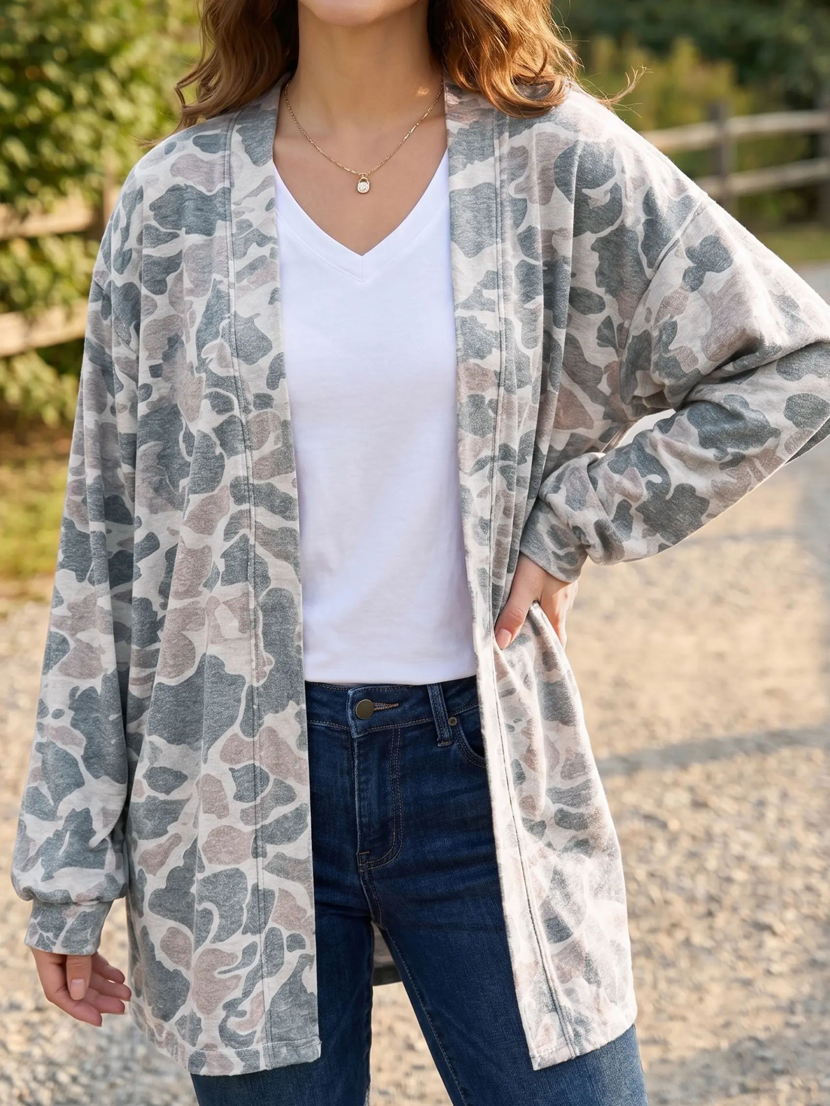 Women's Oversized Camo Cardigan Open Front Lightweight Sweatshirt Jacket Casual Long Sleeve Camouflage Coat Fall Fashion 2026
