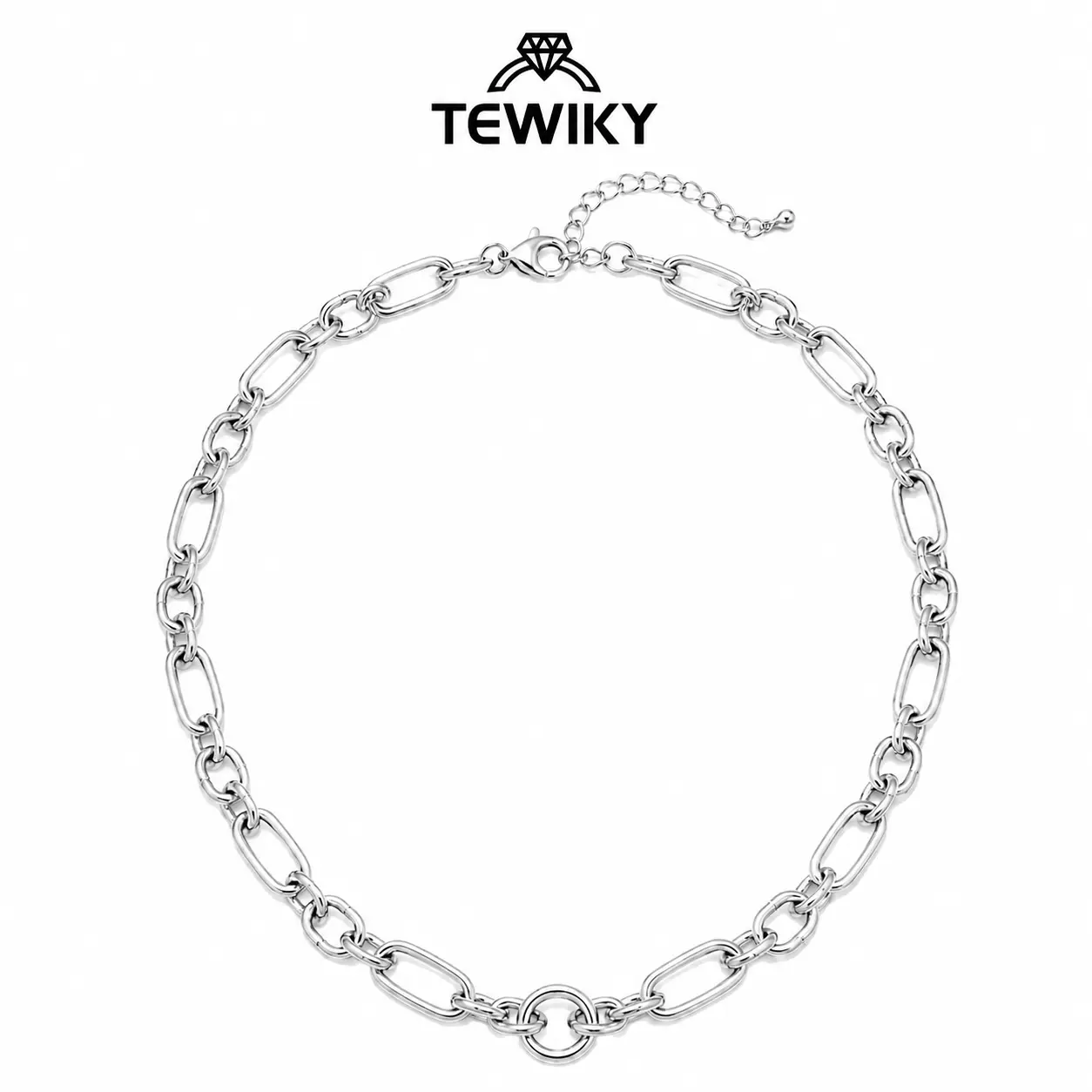 Tewiky 14K Gold Plated Neclace For Women Silver Paperclip Chain Necklace for Women, Chunky O-Ring Statement Collar, Adjustable Y2K Minimalist Everyday Jewelry Gift