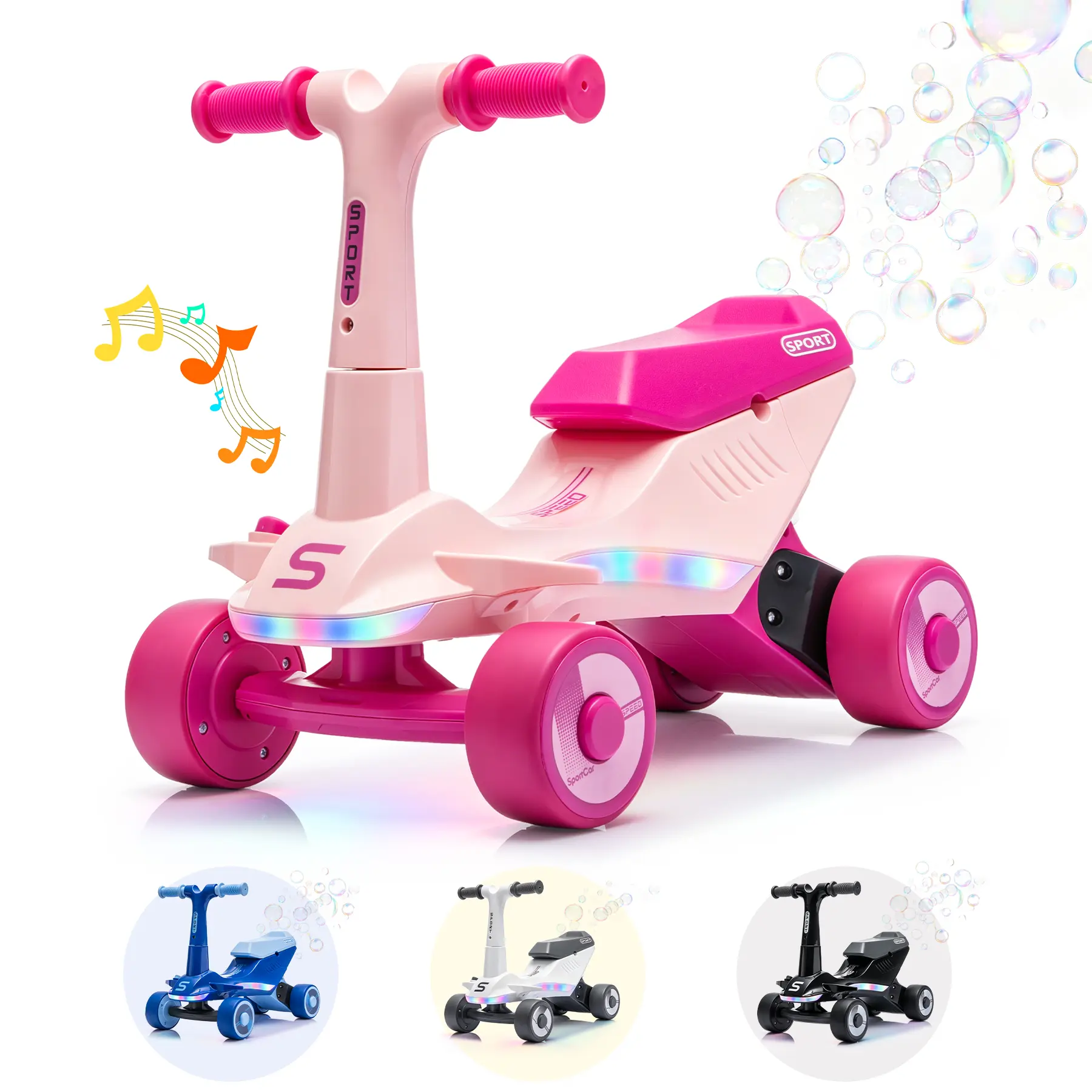 Bobike 6V Electric Baby Balance Bike - 2-in-1 Toddler Ride-On Toy with Bubble Machine, Sliding Function, Music, Lights, Vibration Sound, Indoor/Outdoor Use for 2-4 Year Olds, Ideal Holiday Gift