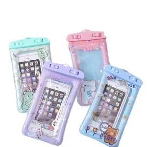 Cartoon airbag mobile phone waterproof bag, cute floating mobile phone case, inflatable mobile phone bag, swimming belt hanger, drifting bag
