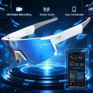 Smart Sports Glasses with 8MP Camera, 2K Photo/1200P VideoRecording Wearable Glasses, IP54 Waterproof MultifunctionalWireless Audio Bluetooth Glasses with Headphone, OutdoorSports Polarized Sunglasses with Al Voice Assistant, UVProtection Eyeglass