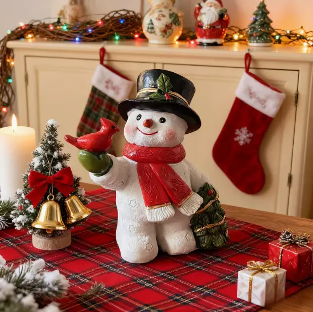 Resin Christmas Snowman Statue - Home & Garden Decor, Suitable for Indoor Living Room Desktop, Outdoor Courtyard, Balcony Use, Perfect for Thanksgiving, Christmas, New Year Celebrations