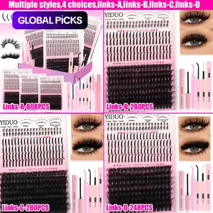 YIDUO 5 Styles Lash Clusters Lashes Kit, Eyelash Extensions Set, 60D,80D,Spikes Eyelash and Bottom Lashes Clusters 6-18mm Eyelash Extension 280/248 Pcs D Curvature With Lash Bond and Seal, Lash Remover, Lash Tweezers, Eyelash Brush DIY at Home Easily