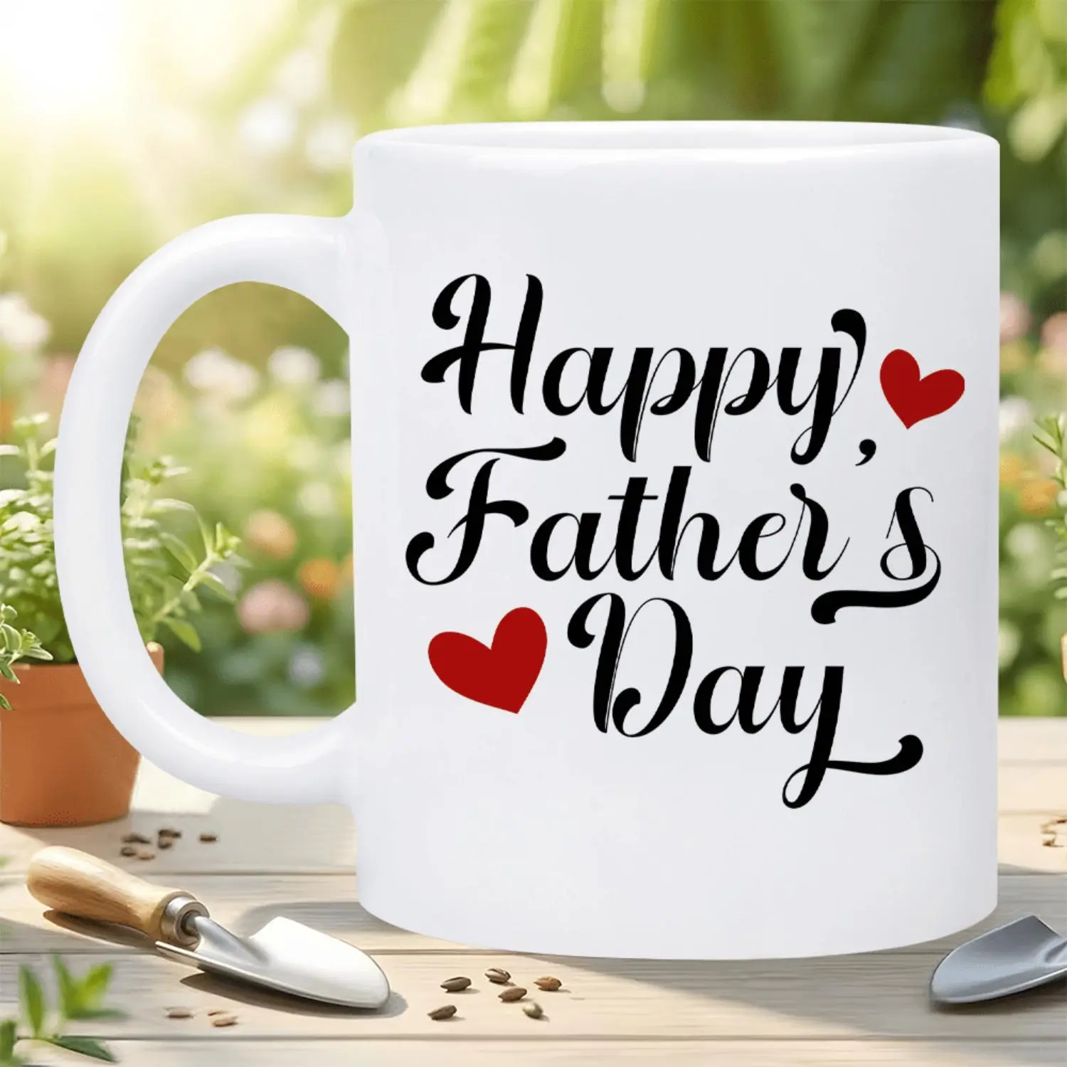 Father's Day Gift 11oz Colored Mug 'Happy Father's Day Heart Accent' | Reusable Coffee Cup - Great Gift for Father's Day, Birthdays, Holidays, Gift for Dad, Husband, Family