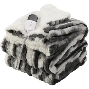 Electric Blanket Heated Twin Blanket, Super Soft Flannel & Sherpa Electric Twin Blanket with 6 Fast Heating Levels, 10 Hours Auto Off & OverHeat Protection