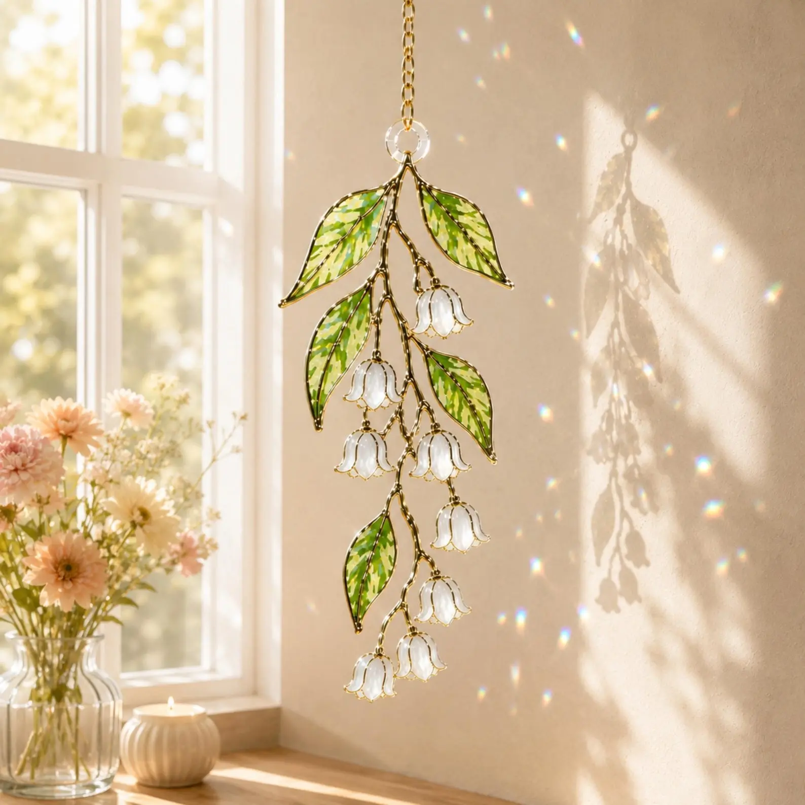 Lily of the Valley Suncatcher, Acrylic Stained Glass Style Window Hanging, May Birth Flower Gift for Mom Grandma