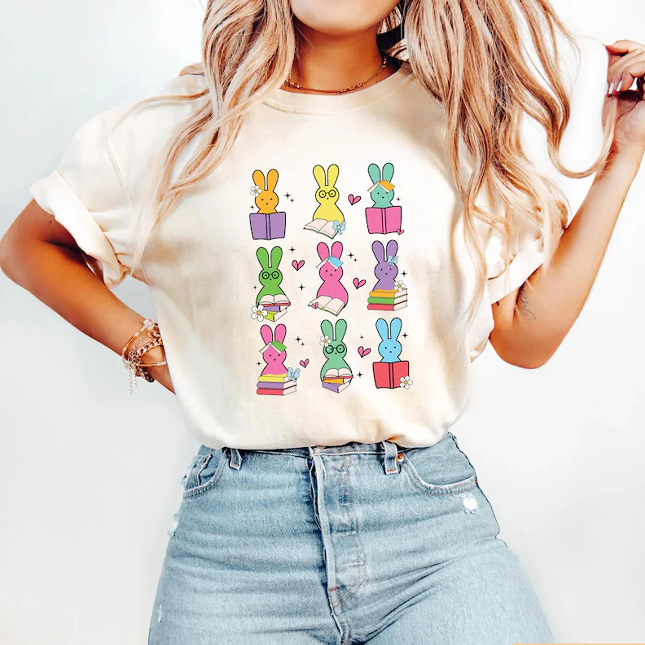 Teacher Easter T-shirt, Teacher Reading Shirt, Easter Bunnies Sweatshirt, Book Lover Easter Outfit, Easter Teacher Gift, Teacher Bunny Tee
