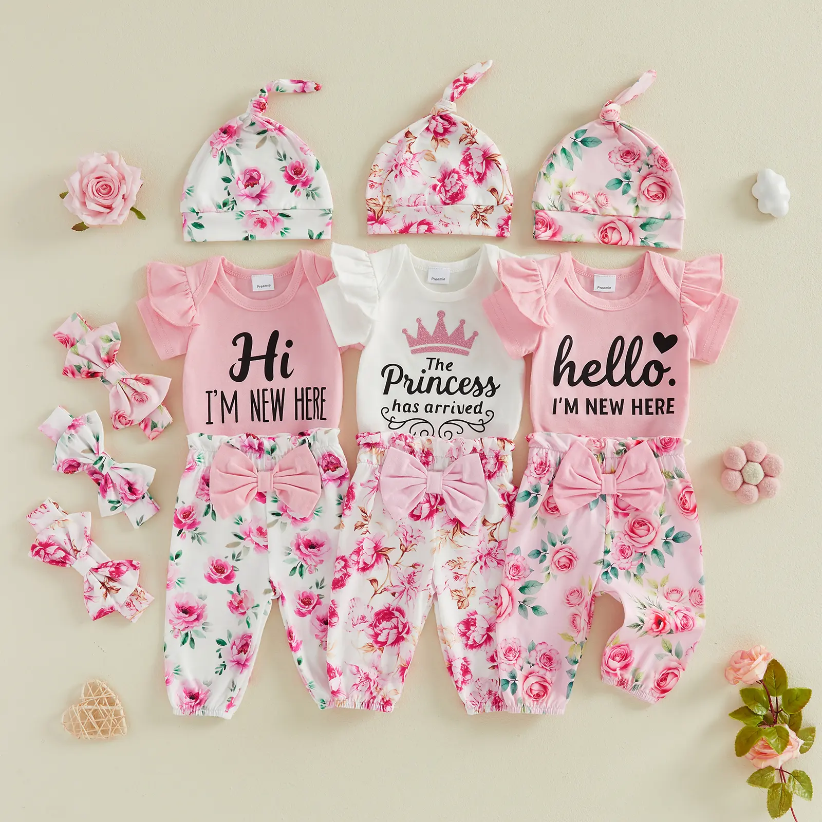 Canrulo The Princess Has Arrived Newborn Outfit Preemie Baby Girl Coming Home Clothes Short Sleeve Romper Top Floral Pants Set