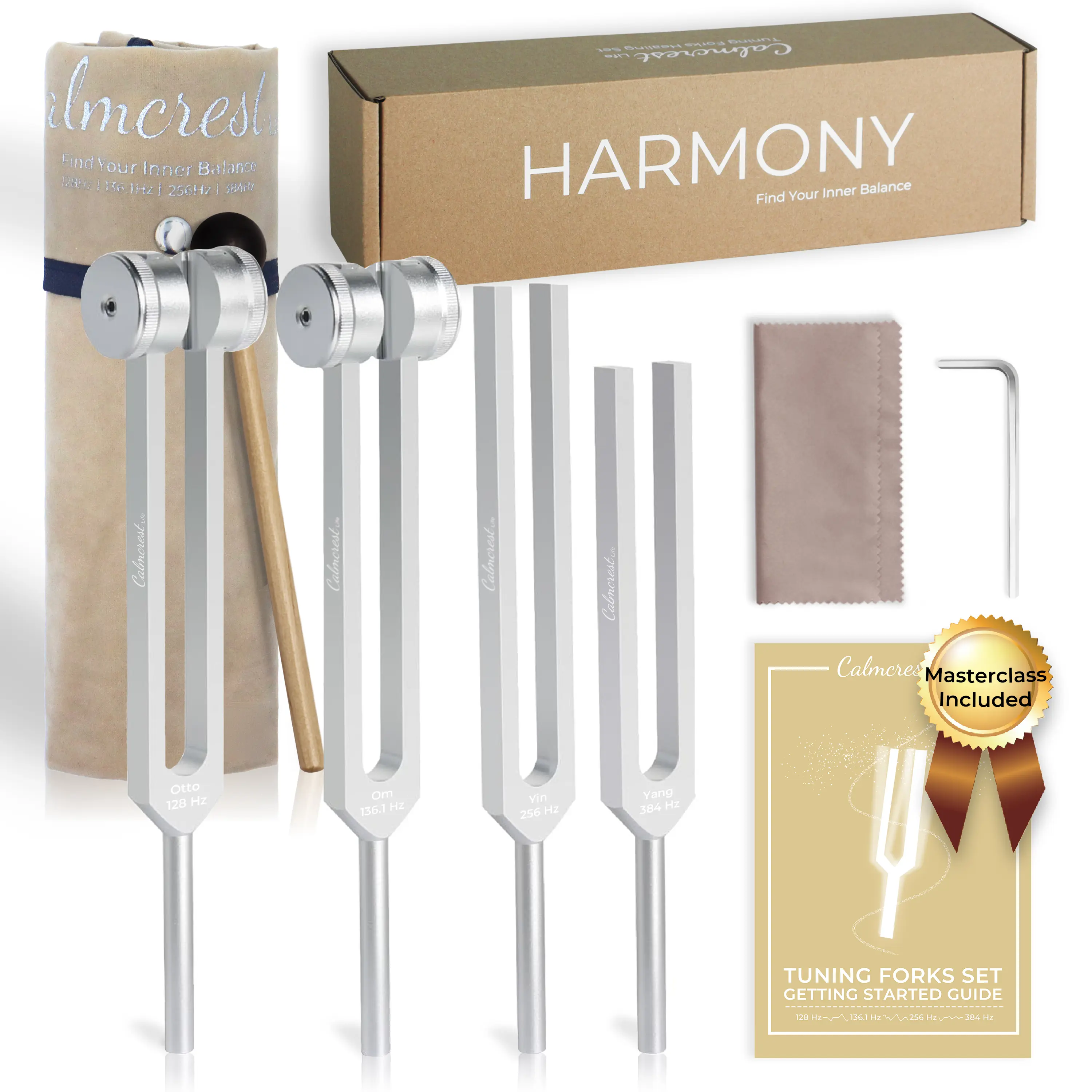 Calmcrest Harmony Unisex 5-Piece Chakra Tuning Forks Set - 128Hz,136.1Hz,256Hz,384Hz Aluminum Forks, Carry Bag, Advanced CNC Precision, Resonant Tone for Healthy Therapeutic Treatment, Yoga Wellness Gift for Adults