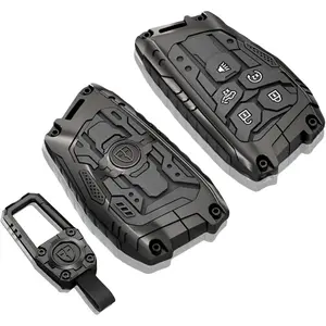 Metal Key Fob Cover Case for 5 Button Smart Key, Zinc Alloy Key Protector Compatible with 2022-2026 Chevy Silverado 1500 GMC Sierra 1500, Tahoe 2024-2026, 2500HD 3500HD