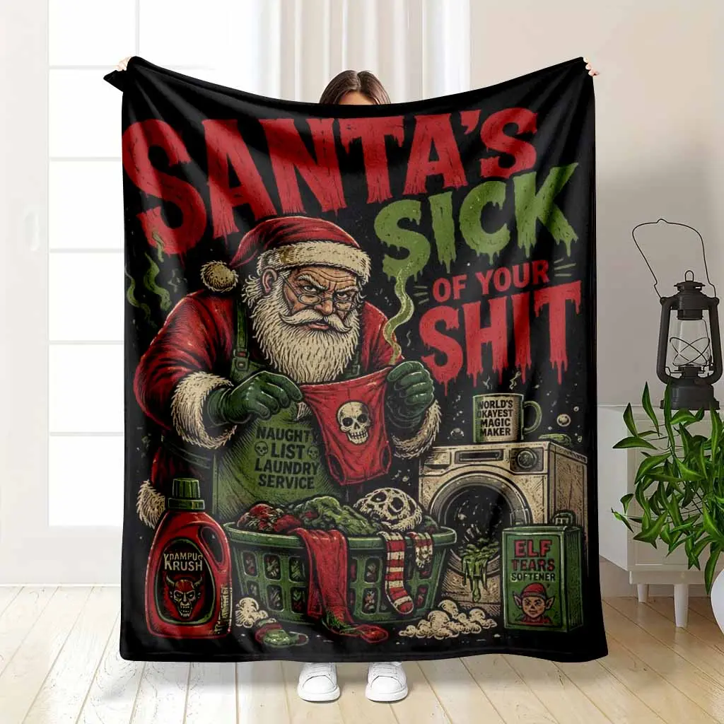 Funny Santa Claus Flannel Blanket Grumpy Old Saint Nick Printed Pattern Super Soft Plush Lightweight Cozy Warm Texture Ideal For Christmas Holiday Home Decor Bedroom Sofa Throw Couch Snuggling Gift Ideas