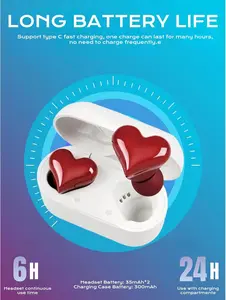 Heart Shape Wireless Noise Cancelling In-Ear Gaming Headset with LED Touch Control for Girls and Women Electronic Gift Made of Durable PC ABS Material Bluetooth 5.3 Connection Clear Calls IPX4 Water Resistant