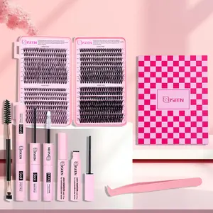 DIY Volume Lash Clusters Kit 640PCS, DIY Lash Extension Kit D CURL, Eyelash Extensions with Lash Bond, Seal, Tweezers and Eyelash Brush, 10-18mm Eye Corner Eyelashes and 9-16MM Cluster Lashes, Eyelash Extensions Set