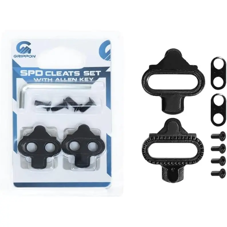 SPD Cleats for Cycling Shoes - Black Pair with Metal Plates, Single Release Mode - Ideal for Indoor Cycling, Outdoor Road Biking - Allen Key Included