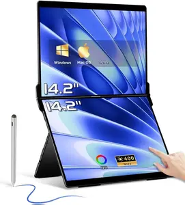 EHOMEWEI X2 Air Dual Screen 14.2“2.8K IPS 90Hz 400Nit 100% sRGB Full Metal Body with Kick Stand Ultra Slim, Curved edge, Stylus for Office, For Laptop PC Mac XBox Sitch2 PS Dual Speaker
