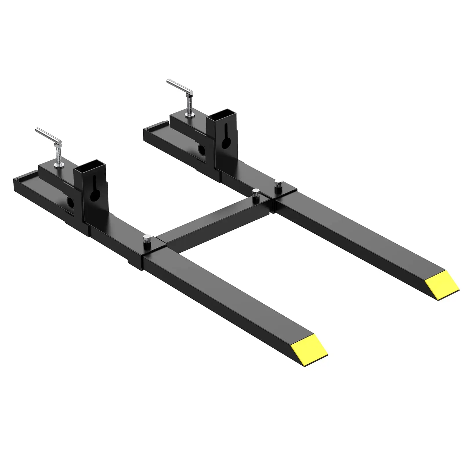 🍴 60" Clamp-On Pallet Forks, 4000-lb Steel Bite. Adjustable Bar, Roll-Back Guard, Chain Holes—Slide, Lock, Lift. Tap to grab yours.