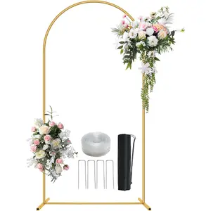 6.6FT Metal Wedding Arch Stand Gold Square Arched Backdrop Frame for Party Ceremony Valentines Day Birthday Bridal Baby Shower Garden Floral Balloon Arch Decoration,Graduation