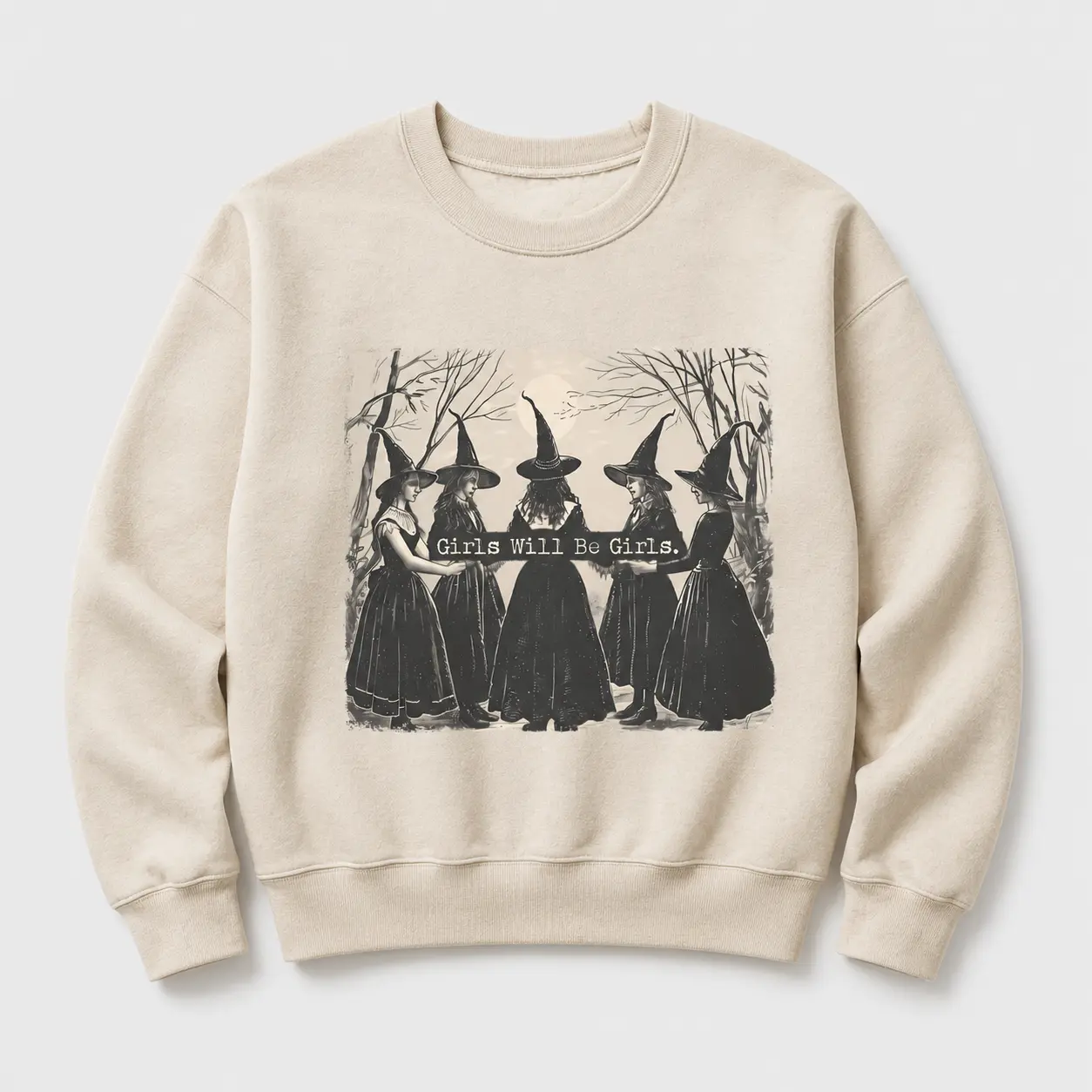 Girls Will Be Girls Sweatshirt, Vintage Witch Crewneck, Gothic Halloween Graphic, Witchy Fall Outfit