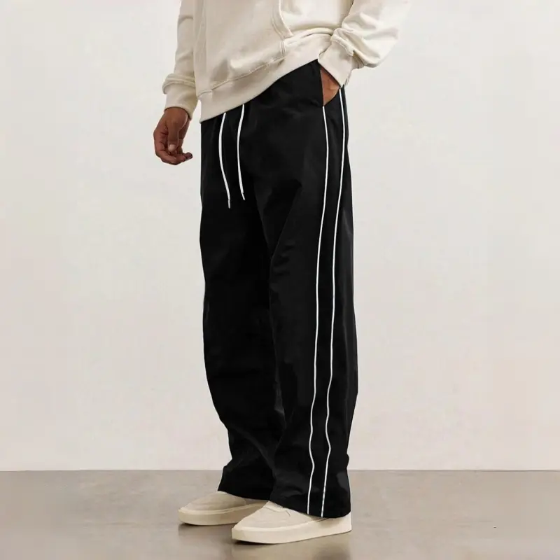Tide brand style double white striped wide-leg pants men's drawstring waist loose casual pants in spring and autumn, drooping high street sports long pants