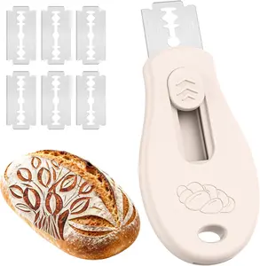 Bread Lame Sourdough Scoring Tool, Extractable & Magnetic Bread Scoring Tool, Scoring Knife for Bread Baking, Bread Razor for Homemade Bread, Sourdough Scorer Tool, Includes 5 Razor Blades-Beige