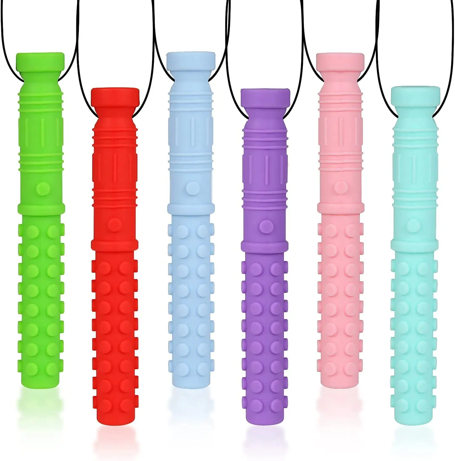 6 Pack Mace Chew Necklace for Sensory Kids, BPA Free, Food-Grade Silicone Oral Motor Aids Chew Necklace Sensory for Autism, ADHD, Anxiety, or Other Special Needs