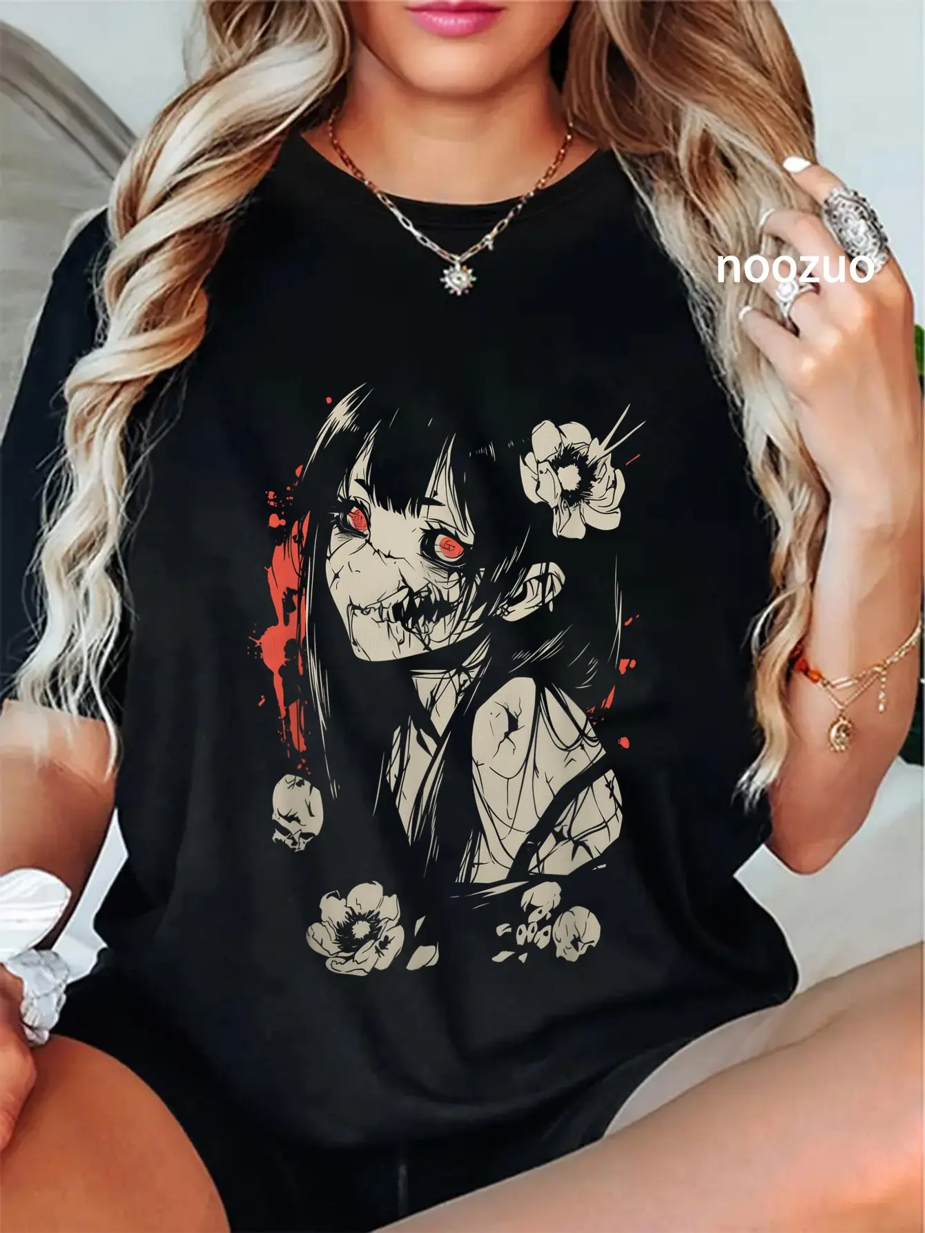 100% Cotton Unisex Horror Anime Manga Japan Japanese Creepy Kawaii Goth T-Shirt Casual Top