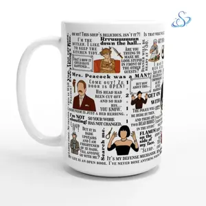 Mystery Comedy Quote Ceramic Mug 11oz 15oz, Funny Retro Movie Inspired Coffee Cup, Classic Whodunit Fan Gift, White Accent Mug for Home or Office
