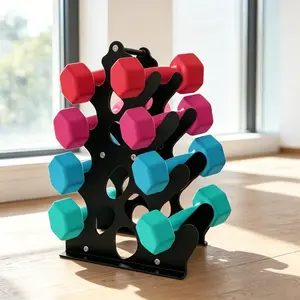 Coral Dumbbell Rack Stand, 4-Tier Home Gym Weight Holder, Stable A-Frame Heavy-Duty Storage, Easy Install with Tool, Small Space Friendly, Home Gym Equipment