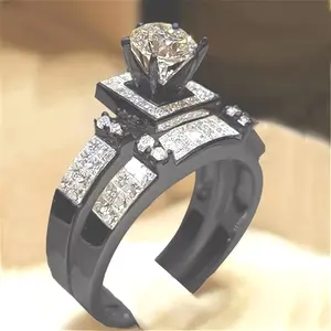 2 pieces/set Shining Hexapod Inlaid Zirconia Wedding Ring Set for Men and Women, High-end Matching Jewelry for Weddings, Birthday Parties, Valentine's Day Gifts