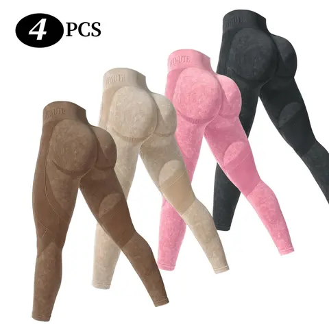 Women's 4-Piece Seamless Activewear Set - Nylon Blend, High Waisted Black Leggings, Shorts for Women, Contour, Booty Lift, Shadow Pattern, Activewear for Yoga, Affordable Workout Sets, Lower Body Fitness