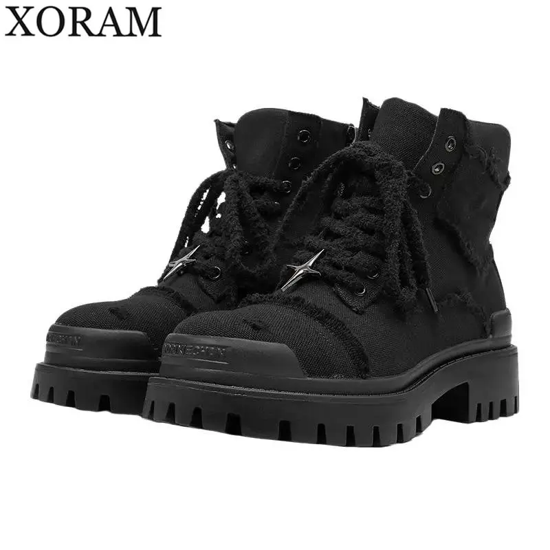XORAM Trendy Thick-Sole Work Boots - Perfect for Men's Casual & Street Style Men's Boots Work Boots Men's Fashion Footwear Casual Boots British Style Outdoor Trendy Big Toe Workwear High-Top Thick-Soled Casual Boots Men's Motorcycle Boots 78999-K