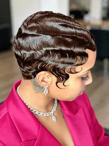 Short Finger Wave Wig for Women, Short Ocean Wave Wig, Short Loose Wave Wig, Pixie Cut Wigs, Natural Look, Wavy Wigs, Human Hair Wigs