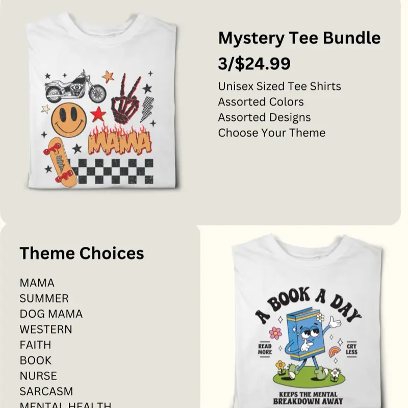 Women's Comfortable Graphic Tee Shirts 3-Pack, Unisex-Fit Casual Preppy Streetwear, Assorted Mystery Bundle, 3 For $24.99, Crew Neck