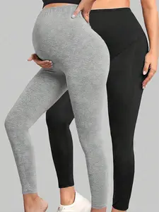 2-piece set maternity yoga pants, summer gray and white casual sports maternity pants, Casual Fit Maternity