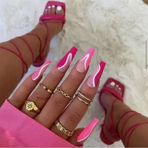 Almond Press on Nails Medium Stiletto Fake Nails Glossy Glue on Nails Rainbow French Tip Acrylic Nails Colorful Flower Plaid Design Stick on False Nails 24 pcs