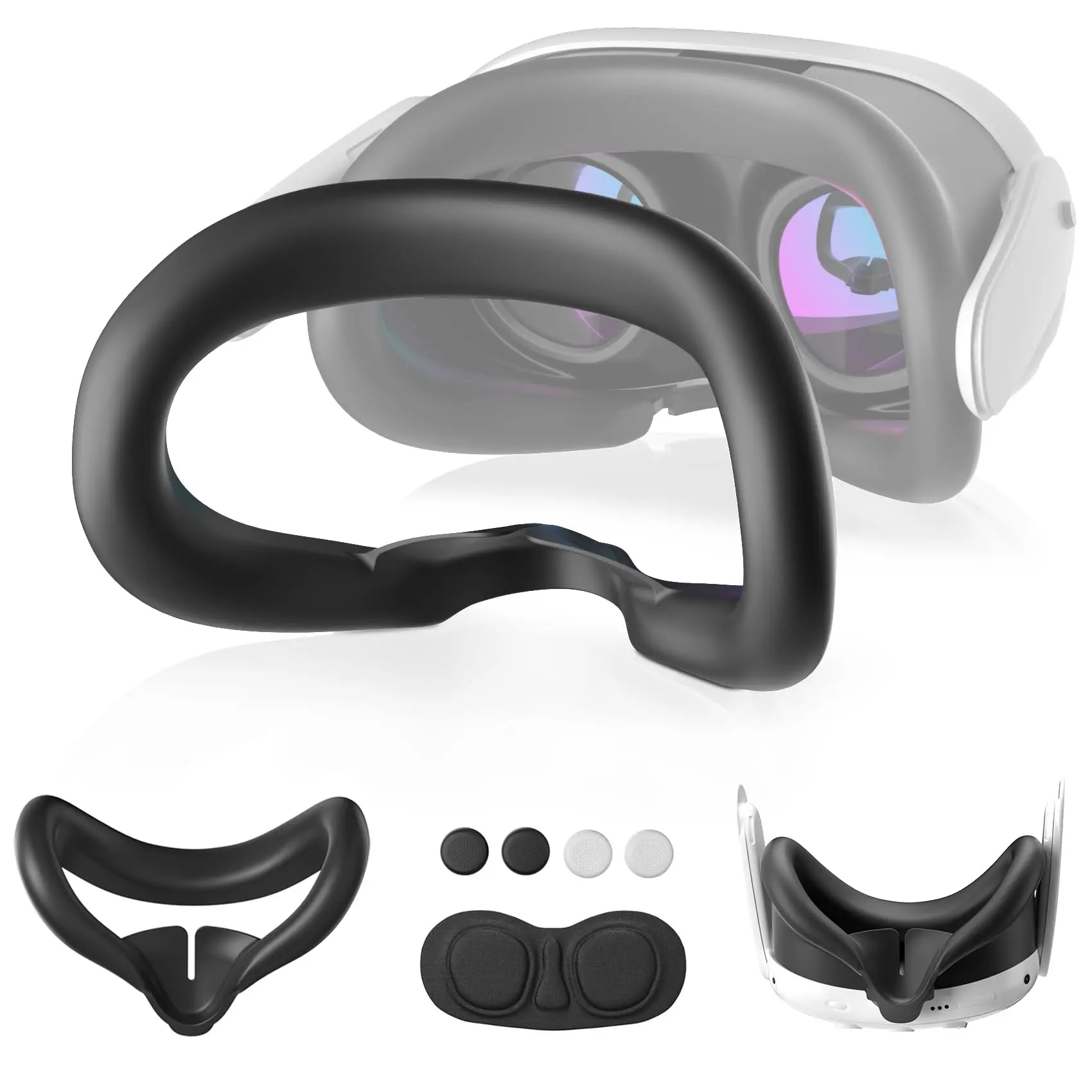 OLCLSS Silicone Face Cover for Meta Quest 3 Face Pad - Virtual Gaming Accessory, Easy to Install, Boosts Stability, Includes Lens Cover & Joystick Caps, Child-Friendly, Dirt-Resistant, Durable, Washable (Fits Oculus/Meta Quest 3 VR Headset)