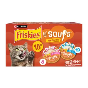 Purina Friskies Lil' Soups Salmon and Tuna for Cats Variety Pack, 1.2 oz Cups (18 Count)