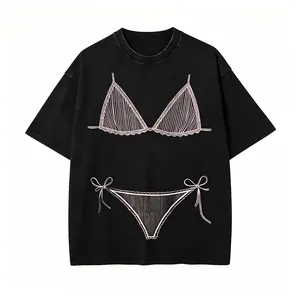 Cotton T-Shirt Featuring Bikini Graphic with Washed Finish and Last Splash Seashells and Wedding Bells Designs and a Bikini Body Illusion for Fun Summer Vacation Coverup
