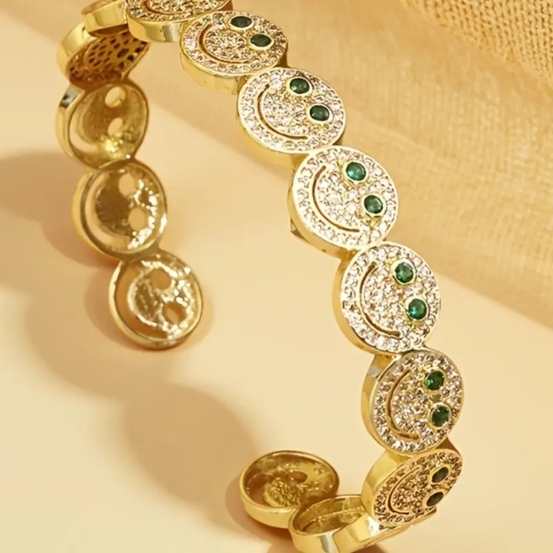 Cute Smiley Face Adjustable Opening Link Bangle Bracelet for Women, Party Banquet Gift, Elegant Fashion Jewelry