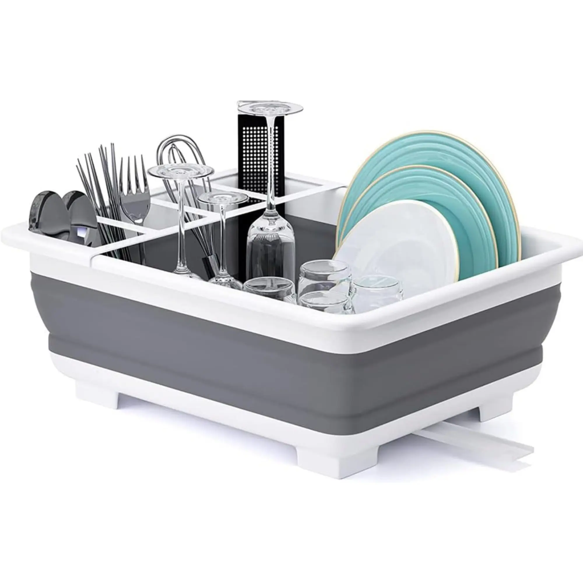 Eco-Friendly BPA-Free PP+TPR Plastic Collapsible Dish Drying Rack - Adjustable, Compartmentalized Draining Board, Portable Utensil Organizer, Corrosion Resistant Home Supplies for Kitchen, Boats, BBQs