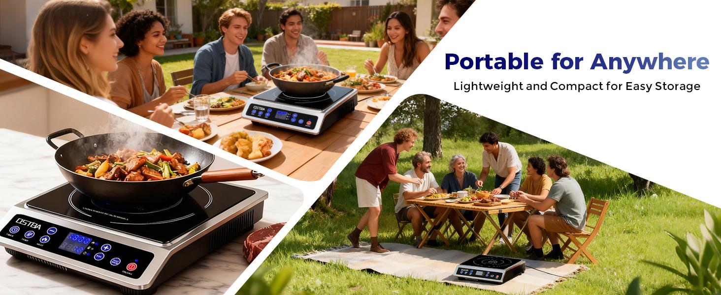 OSTBA Induction Cooktop 1800W Commercial Grade Portable Countertop Burner ETL Certified 10 Power Levels 460°F 12-Hour Timer 5"-10" Cookware Compatible