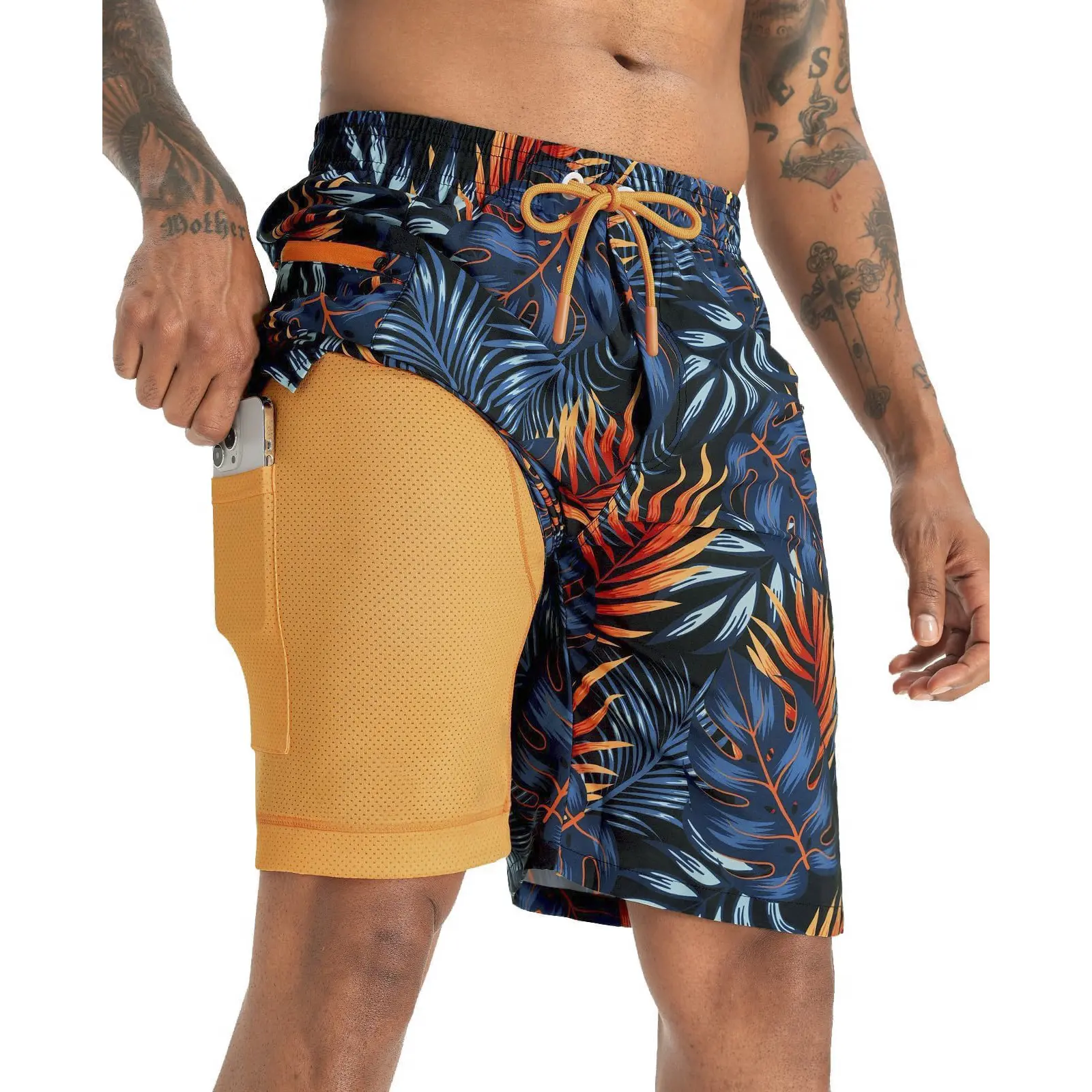 APTRO Men's 9-in Quick-Dry 2-in-1 Athletic Swim Trunks with Compression Liner, Zipper Pockets, Adjustable Drawstring, Relaxed Fit, 4-Way Stretch Moves with Every Stroke, Anti-Odour, Beach-Ready for Swimming & Lounging