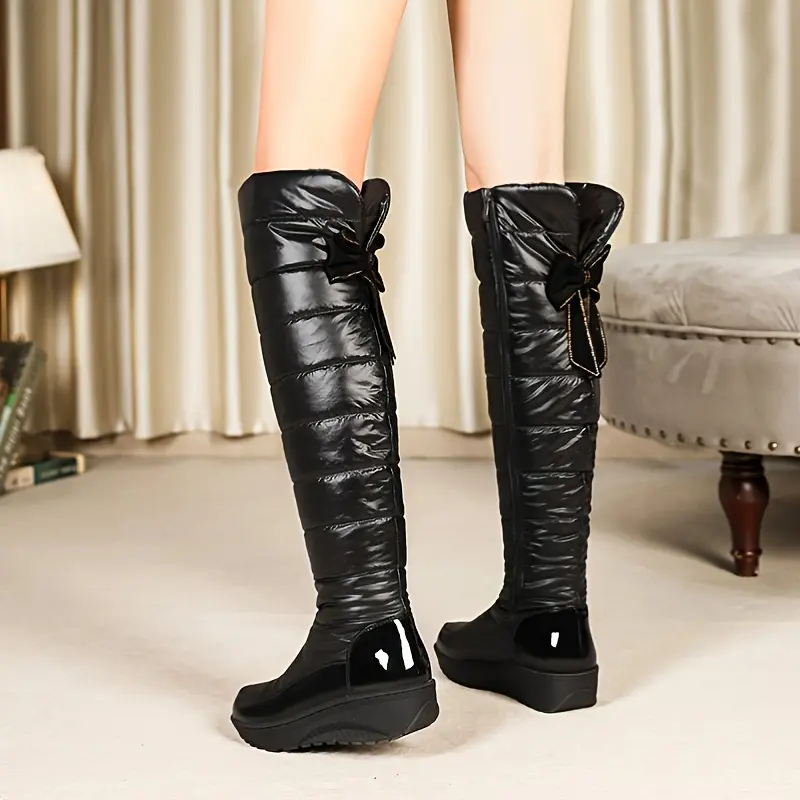 New Over-the-Knee High Heel Boots for Women, Snow Boots, Warm, Non-Slip, Outdoor, Thickened, High Flat Sole
